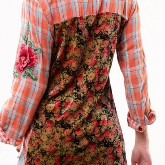 Aratta Vibrant Plaid Shirt with Floral embroidered Accents - Picture 2 of 7